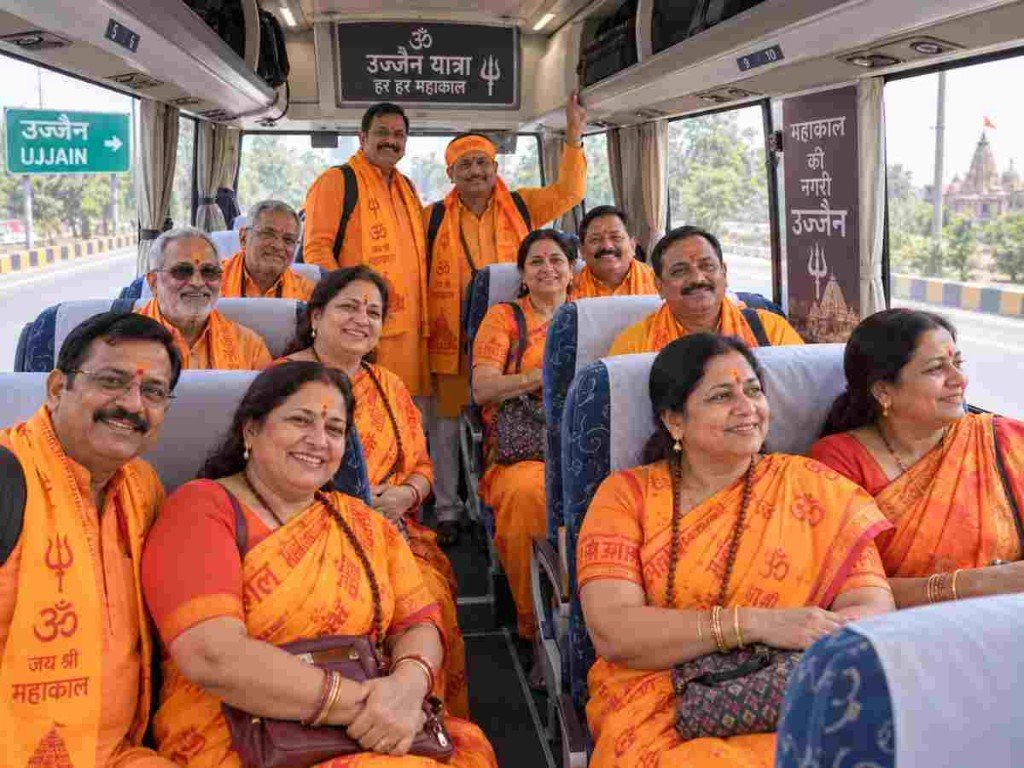 Pilgrimage group on Ujjain yatra bus